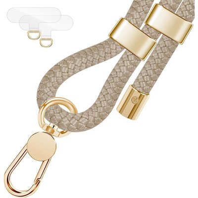 OBJLGEV Cell Phone Lanyard with Crossbody and Wrist Strap Premium Metal Buckle Phone Charms with 2-Phone Patches Khaki