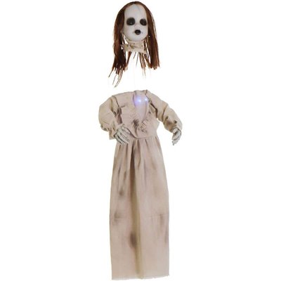 Haunted Hill Farm 47 in. Floating, Talking Zombie Girl Animatronic with Blue Chest Light for Scary Hanging Halloween Decoration in Multi
