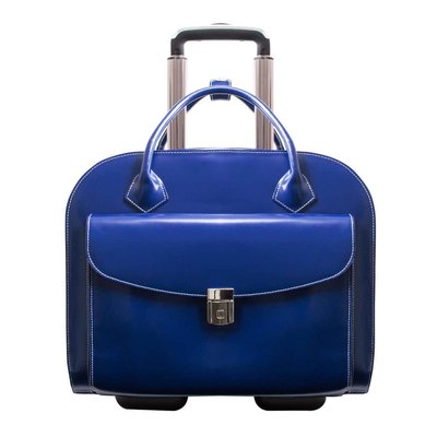 McKLEIN Granville 15 in. Navy Top Grain Cowhide Leather Wheeled Ladies Laptop Briefcase