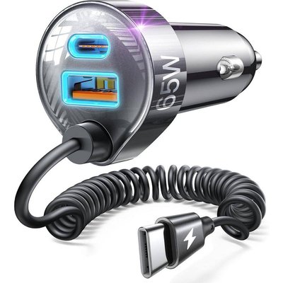 OBJLGEV 65W Car USB C Port Adapter for iPhone 16 15 Pro Max, iPad, Samsung Galaxy S25 S24 Ultra, Pixel, Android in Black
