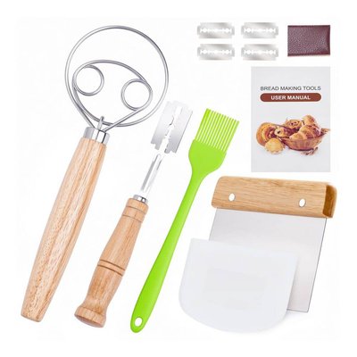 Anqtovp 5-Piece Stainless Steel Bread Making Tools Set with Dough Whisk, Bread Lame, Bench Scraper, Bowl Scraper & Pastry Brush