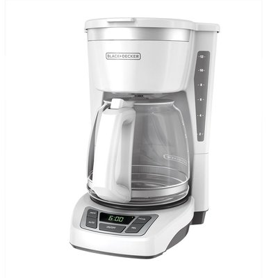 BLACK+DECKER 12-Cup Digital Coffee Maker, Programmable Washable Basket Filter Sneak-A-Cup Auto Brew Water Window Keep Hot Plate white