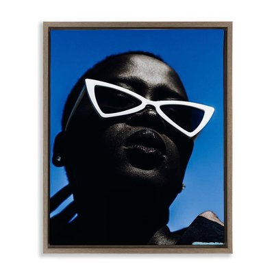 Stupell Industries Stylish Sunglasses on Blue by Oladimeji Odunsi Brown Floater Frame People Graphic Art Print 21 in. x 17 in.
