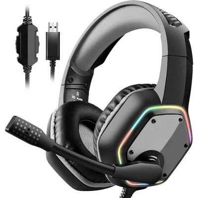 OBJLGEV USB Gaming Headset with Microphone Noise Cancelling 7.1 Surround Sound RGB Light Wired for PC PS4 PS5 Laptop