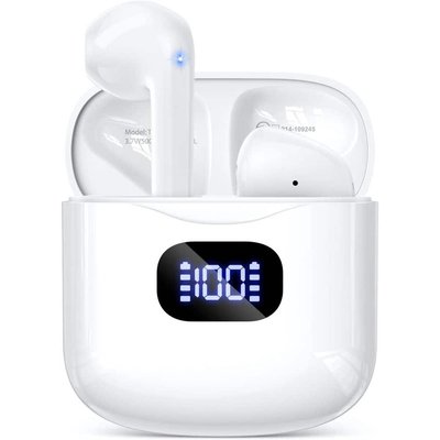 Yichuhaoxi Wireless Earbuds Bluetooth 5.3-Headphones Playback Stereo Ear Buds with LED Display Charging Case IPX7 in White
