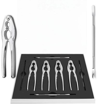 Wudkey Crab Crackers and Tools, Seafood Tool Kit with 4-Piece Stainless Steel Lobster Picks and 4-Piece Crab Leg Cracker
