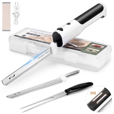 Wudkey 11 in. Stainless Steel Electric Knife Included Dual Blades, Fork and Foldable Cutting Board, for Carving Meats and Bread