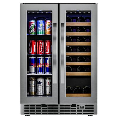 Koolmore 24 in. Dual Zone 21 Wine Bottles and 60 cans Beverage & Wine Cooler in Glass Door and Stainless-Steel in Silver
