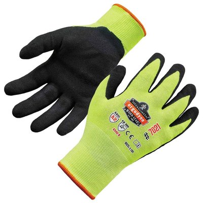 Ergodyne ProFlex Small Lime Hi-Vis Nitrile-Coated Cut-Resistant Gloves A2 Level WSX, Wet Grip