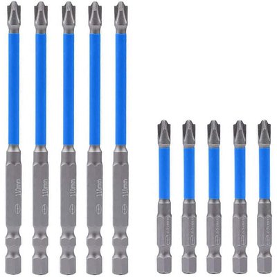 Yichuhaoxi Magnetic PH2 Slotted Phillips Cross Head Screwdriver Set 1/4 in. Hex Shank 10 Bit Silver Insulated 11-Piece