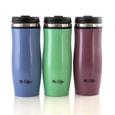 Mr. Coffee 12.5 oz. Blue Stainless Steel Insulated Thermal Travel Mugs (Set of 3)