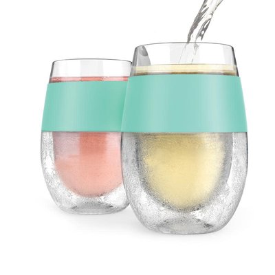 HOST Cooling Cup Double Wall Insulated Freezable Drink Chilling Tumble, Glasses for Red and White Wine, Mint (Set of 2)