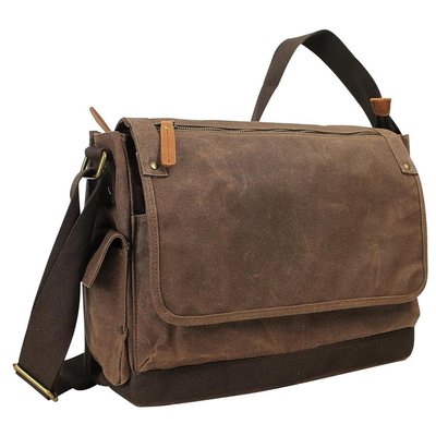 Vagarant 15 in. Vintage Cotton Wax Canvas Laptop Messenger Bag with 15 in. Laptop Compartment. Coffee Brown