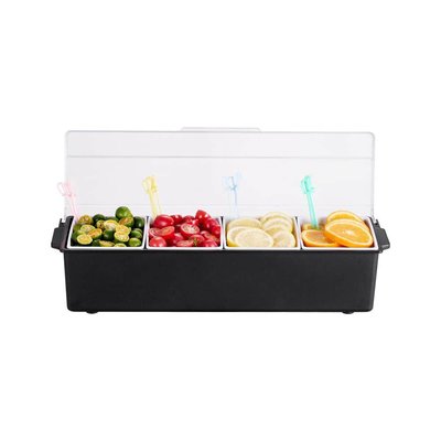 VEVOR Chilled Condiment Server, 4 Compartment Ice Cooled Condiment Serving Container, Chilled Garnish Tray Bar Caddy with Lid