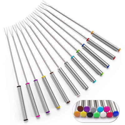 Wudkey 12-Piece Color-Coded Stainless Steel Fondue Forks Set with Heat-Resistant Handles for Chocolate Fountain, Cheese Fondue