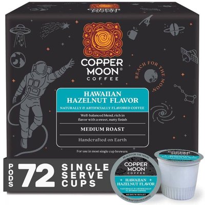 COPPER MOON Single Serve Coffee Pods for Keurig K-Cup Brewers, Medium Roast, Hawaiian Hazelnut Blend (72-Pack)