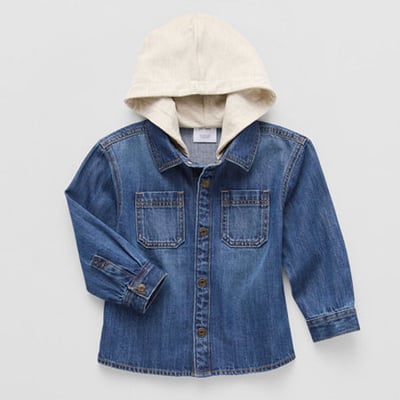 Okie Dokie Boys Denim Hooded Lightweight Varsity Jacket, 18 Months, Blue