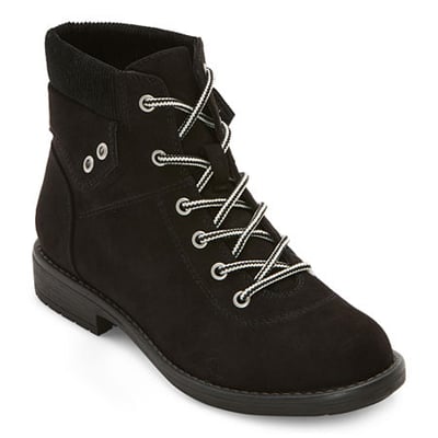 ST. JOHN`S BAY St. John's Bay Womens Shae Block Heel Hiking Boots, 6 Medium, Black
