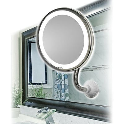 Illuminated 5X Magnification Mirror with Bendable Neck - Silver