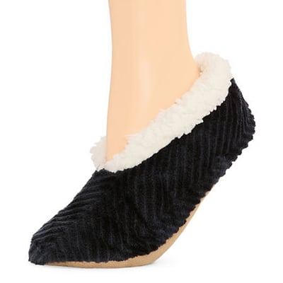 Mixit Chevron Cozy Womens 1 Pair Slipper Socks, Large-x-large, Black
