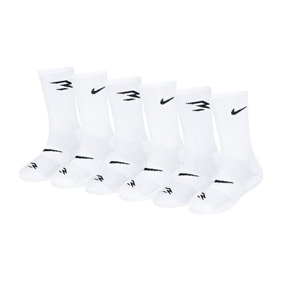Nike 3BRAND by Russell Wilson 6 Pair Crew Socks Boys, 9-11, White