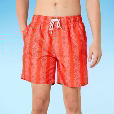 Arizona Mens Striped Swim Trunks, Small, Red