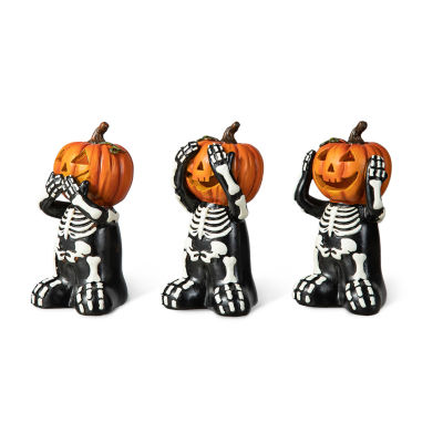 Glitzhome 5.75" Resin Skeleton Pumpkin Table Decor Halloween Tabletop Decor, One Size, Black