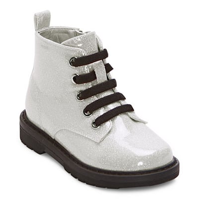 Thereabouts Toddler Girls Lil Reese Flat Heel Combat Boots, 5 Medium, Silver