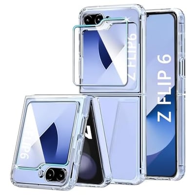 QiiStar Case for Samsung Galaxy Z Flip 6,Galaxy Z Flip6 Phone Case with Screen Protector, Ultra Slim Shockproof TPU Bumper Hard PC Cover for Samsung Galaxy Flip z 6 5G - Crystal Clear