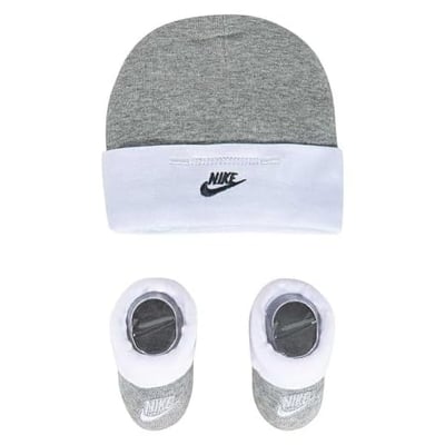 NIKE Children's Apparel Baby Hat and Booties 2-Piece Set, Grey/White, 0/6M
