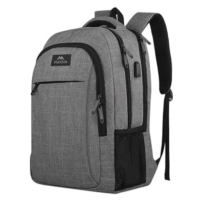 MATEIN Travel Laptop Backpack, Business Anti Theft Slim Sturdy Laptops Backpack with USB Charging Port, Water Resistant College School Computer Bag Gift for Men & Women Fits 15.6 Inch Notebook, Grey