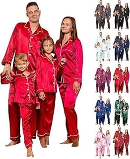 WWPPAION 2026 Family Satin Christmas Pajamas Sets Silk Xmas Pjs Matching Sets Soft Sleepwear for Mens Womens Adults Kids