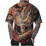 Generic Funny 3D Print Oversized Tshirts for Men Novelty Dragon Graphic Summer Short Sleeve Tees Tops Fashion Casual Crewneck T-Shirt