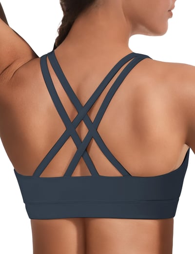 Buauty Sports Bras for Women, High Support Racerback Bras for Large Bust, High Impact Strappy Yoga Workout Gym Bra A07-blue Large