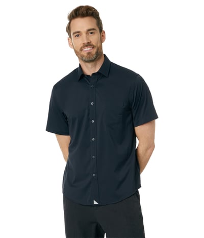 UNTUCKit Gironde Short Sleeve Shirt - Shirts for Men - Curved Hem - Pointed Collar - Short Sleeves Shirt Black MD Slim Fit One Size
