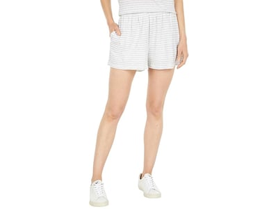 Mod-o-doc Cotton Linen Stripe Shirred Waist Summer Shorts (Grey/White) Women's Shorts