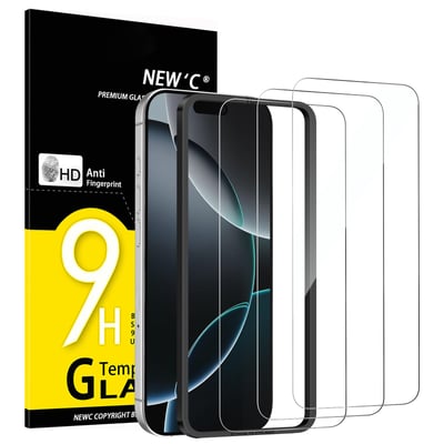 NEW'C 3 Pack Designed for iPhone 17 Pro Max, iPhone 16 Pro Max Screen Protector (6.9 inches), Enhanced Tempered Glass Protection with Easy Installation Tool Included,Case Friendly Ultra Resistant 17 Pro Max/16 Pro Max 6.9 inches Transparent