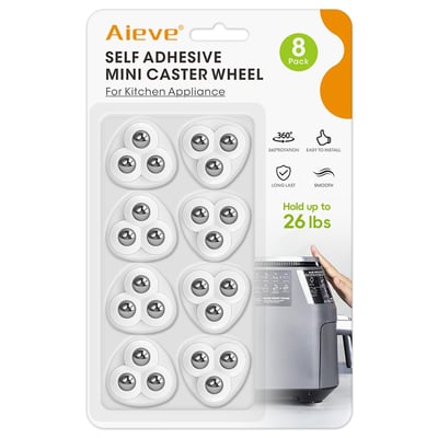 Aieve Self Adhesive Caster Wheels, 8 Pack Small Furniture Sliders Appliance Rollers, Swivel 360° Universal Appliance Slider Roller Casters for Kitchen Countertop Coffee Maker, Air Fryer, Storage Box 3 Metal Ball Bearings