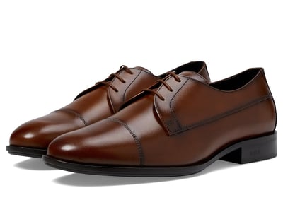 BOSS Colby Smooth Leather Derby Dress Shoes (Burnt Caramel) Men's Lace Up Wing Tip Shoes