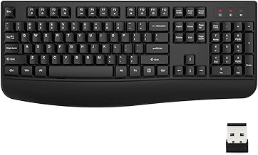 EDJO Wireless Keyboard, 2.4G Ergonomic Full Size Wireless Computer Keyboard with Wrist Rest for Windows, Mac OS Desktop/Laptop/PC（Black）