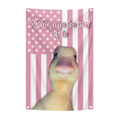 Welcome to My Crib Pink Duck Flag 2x3 Ft Welcome Home Funny Tapestry 2x3Ft Outdoor Garden and Porch Deck Garden Lawn Outdoor Yard Decor Flag (pink duck flag 2x3)