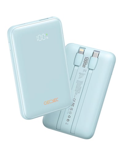 Portable Charger 10000mAh, Cell Phone Portable Power Banks with 22.5W PD Fast Charging, Compact Phone Charger Built in Cable, Compatible with Apple, Samsung, Google, Motorola and More Blue