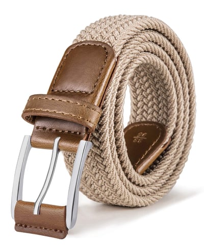 BULLIANT Stretch Belt Men,Mens Gift Woven Braided Web Belt 1 3/8 for Golf Casual Pants Shirts Jeans Beige1240 36"-40"Waist Adjustable