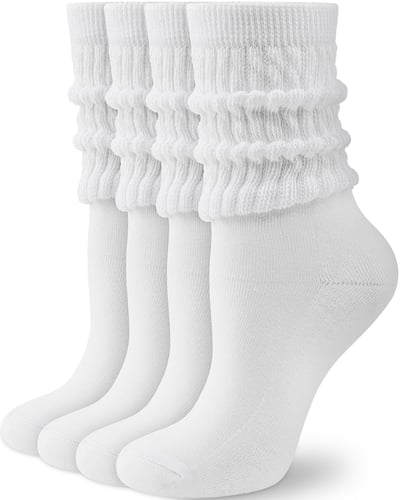 HONGTEYA Slouchy Crew Socks for Women Soft Scrunch Socks Cute Fashion Retro for Boot Sneakers Size 5-11 One Size Tall White*2