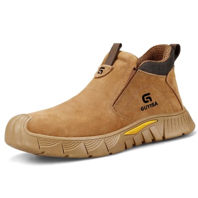 GLANOUDUN Welding Work Boots for Men Slip on Steel Toe Shoes for Men Indestructible Steel Toe Boots Welder Men's Working Shoes Fireproof Safety Footwear for Construction Men's Work & Safety Footwear 10 3005 Brown