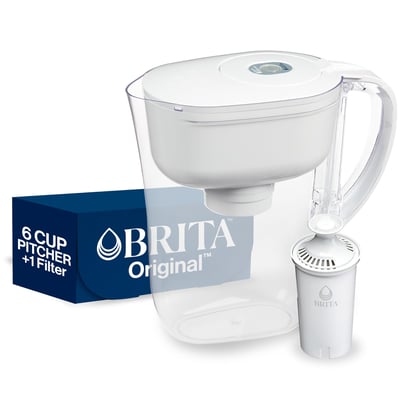 Brita Water Filter Pitcher for Tap and Drinking Water with 1 Standard Filter, Lasts 2 Months, 6-Cup Capacity, BPA Free, White Standard White