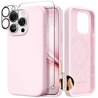 GolbinBox Magnetic for iPhone 16 Pro Max Case, Compatible with MagSafe, Screen Protector + Camera Lens Protector, Liquid Silicone Shockproof Protective Phone Case for iPhone 16 Pro Max, Chalk Pink A-Chalk Pink iPhone 16 Pro Max