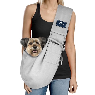 CUBY Dog and Cat Sling Carrier - Hands Free Reversible Pet Papoose Bag - Soft Pouch and Tote Design - Suitable for Puppy, Small Dogs Cats Outdoor (Classic Grey) 18.5"L x 7.9"W x 9.1"H Classic Grey