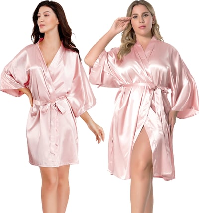 EPLAZA Women Silky Satin Robe Wedding Bridal Party Bride Bridesmaid Robes Kimono Loungewear Dressing Gowns Small-Medium Pink EPLAZA Women Silky Satin Robe Wedding Bridal Party Bride Bridesmaid Robes Kimono Loungewear Dressing Gowns Small-Medium Pink