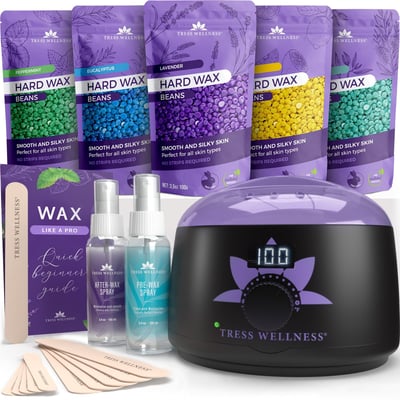 Tress Wellness Waxing Kit for Brazilian Wax - Easy to Use - For Sensitive Skin - Digital Display, Black Purple Flower BLACK PURPLE: Flower